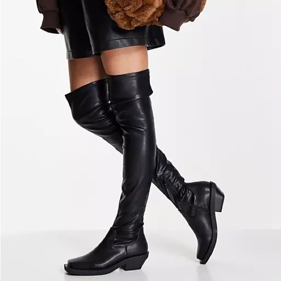 NEW⭐️ASOS Tall faux vegan leather Over the knee Square toe boots - Picture 1 of 8